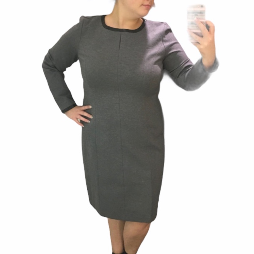 Talbots Ponte Sheath Faux Leather Trim Dress Gray